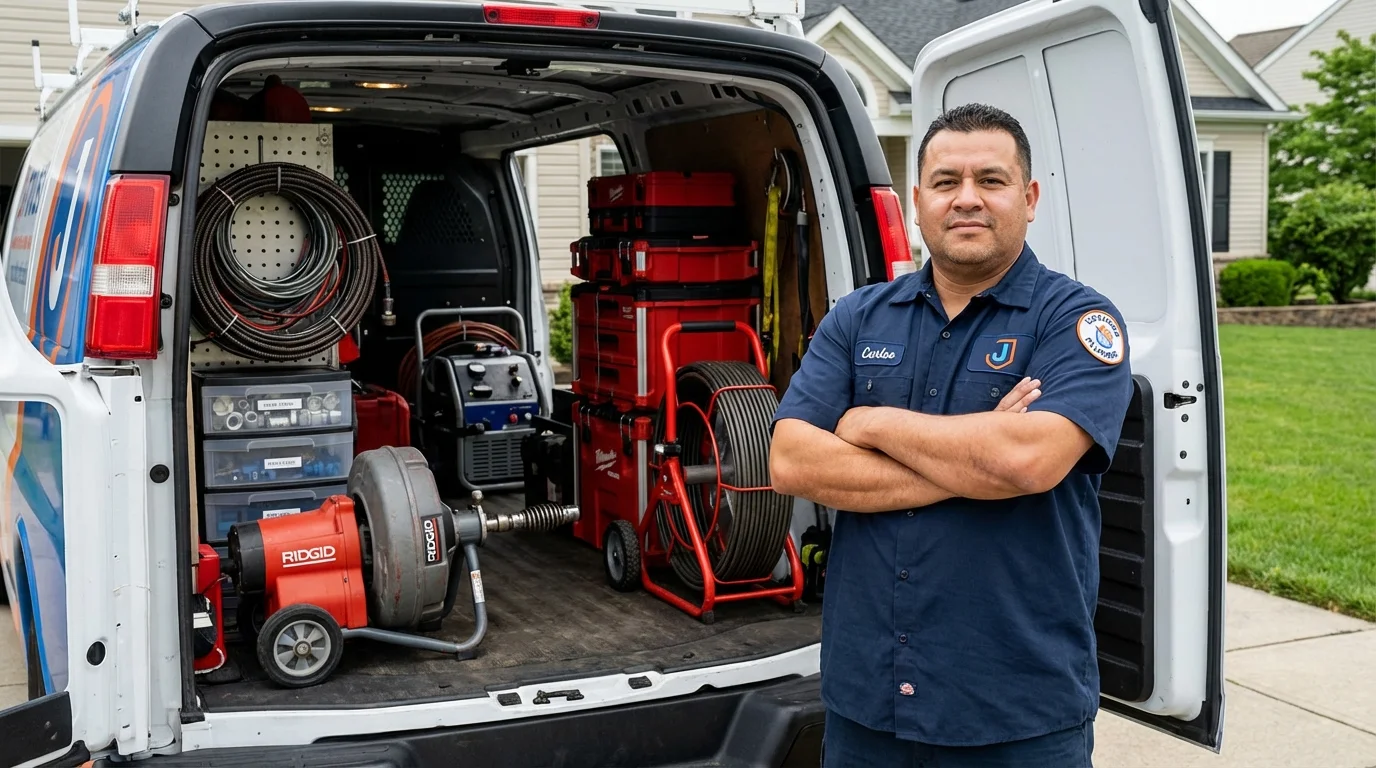 Professional drain cleaning equipment and Johns Plumbing LLC plumber in Mentone
