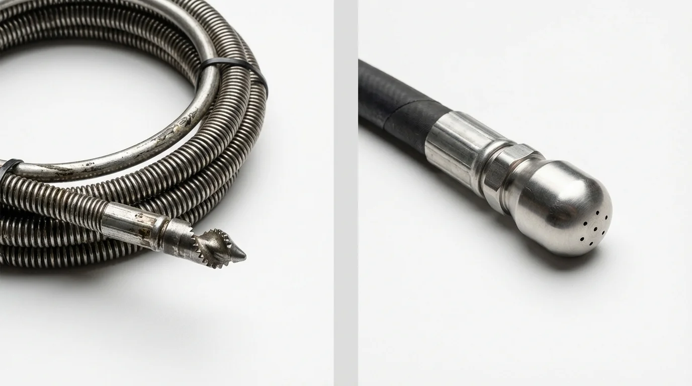 Drain snake cable and hydro jetting nozzle used for drain cleaning in Mentone, TX