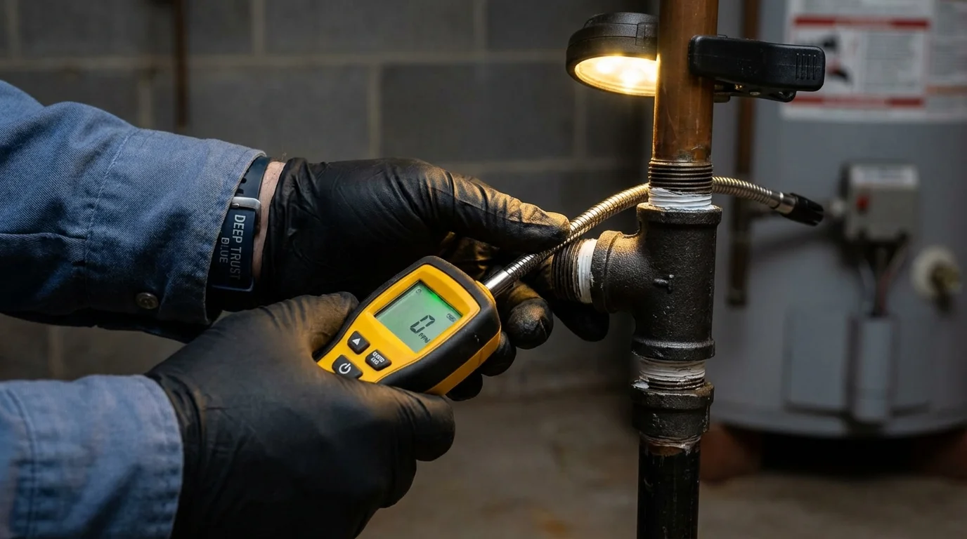 Gas leak detection with electronic sniffer by Johns Plumbing LLC in Mentone