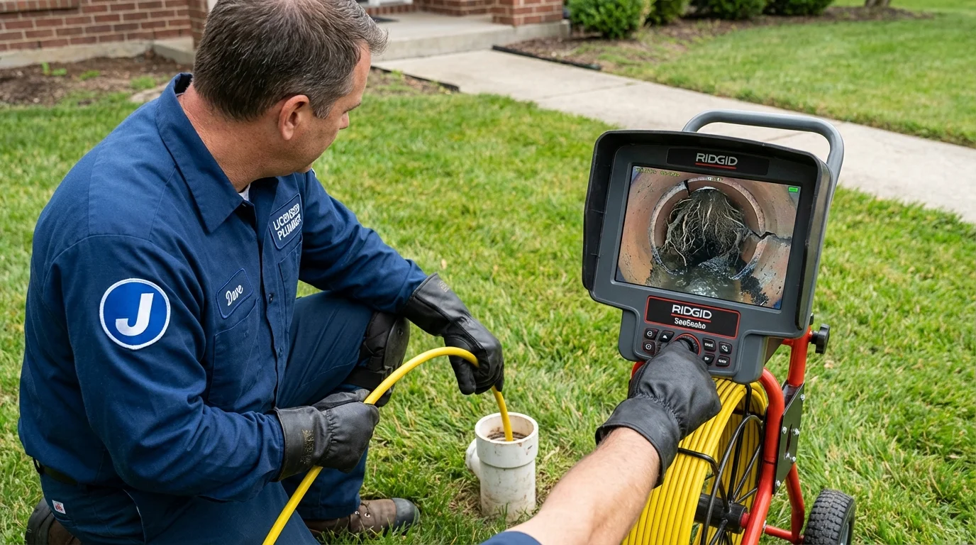 Sewer camera inspection being performed by Johns Plumbing LLC in Mentone